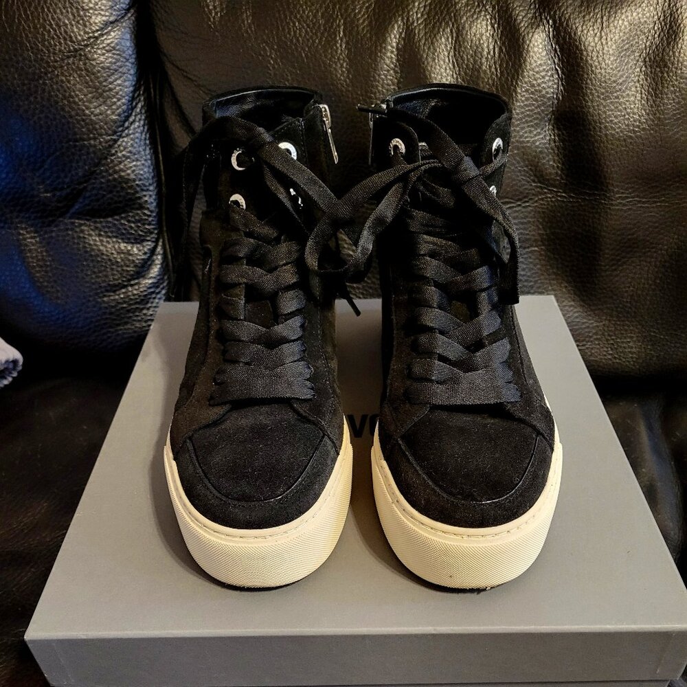 Zadig And Voltaire High Flash Chunky Platform High Top Black Suede Sneakers